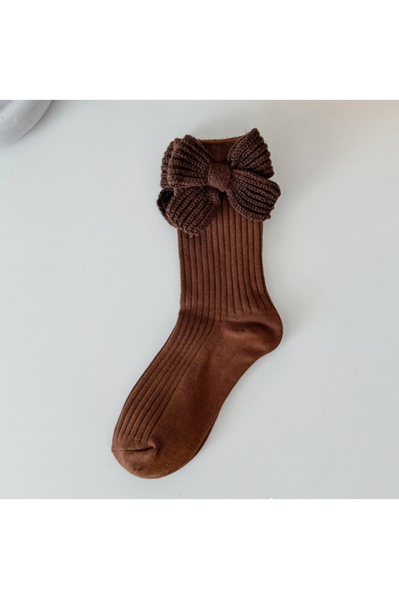6 Pair Womens Kint Bow Socks, Soft Breathable Crew Cotton Socks for Women, Coffee