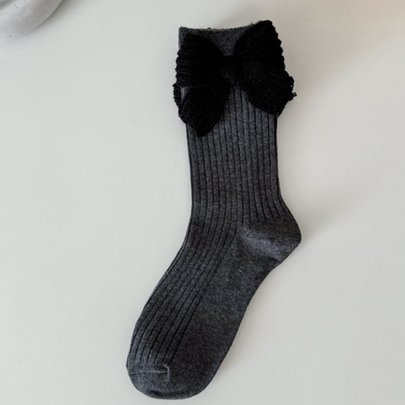 Onlysocks 6 Pair Womens Kint Bow Socks, Soft Breathable Crew Cotton Socks for Women, Dark Gray