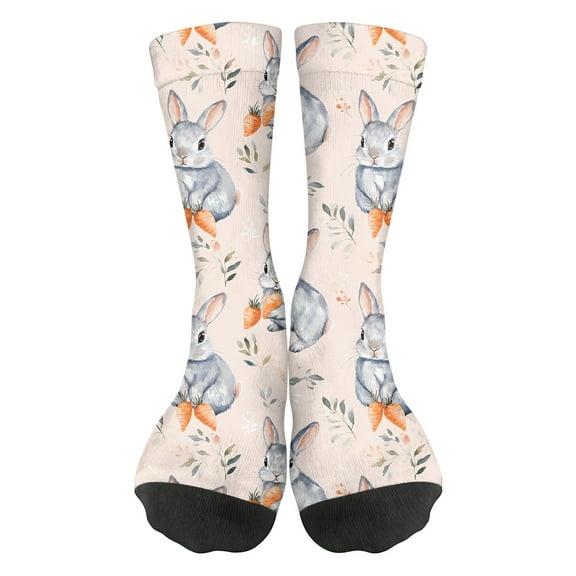 Onlysocks Easter Bunny Eggs Printed Funny Crew Dress Socks for Womens, Soft Breathable Holiday Fun Colorful Themed Socks, Easter Basket Stuffers, K