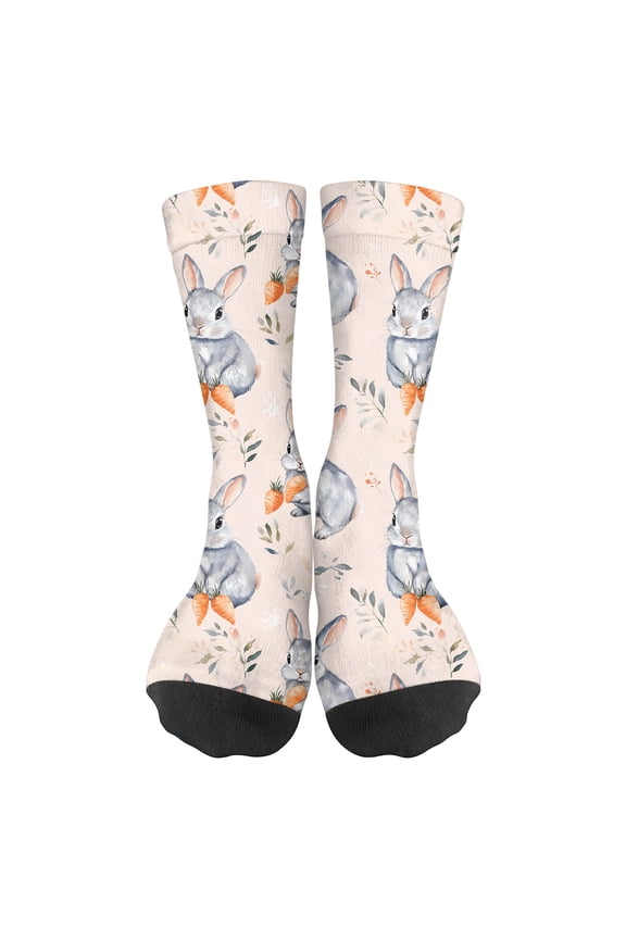 Easter Bunny Eggs Printed Funny Crew Dress Socks for Womens, Soft Breathable Holiday Fun Colorful Themed Socks, Easter Basket Stuffers, K