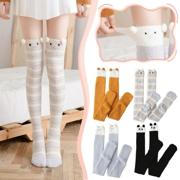 Onlysocks Fuzzy Socks for Women, Soft Cozy Thick Winter Warm Slipper Over-the-Knee Socks, 4 Pair: Black+Beige+Ginger+Silver
