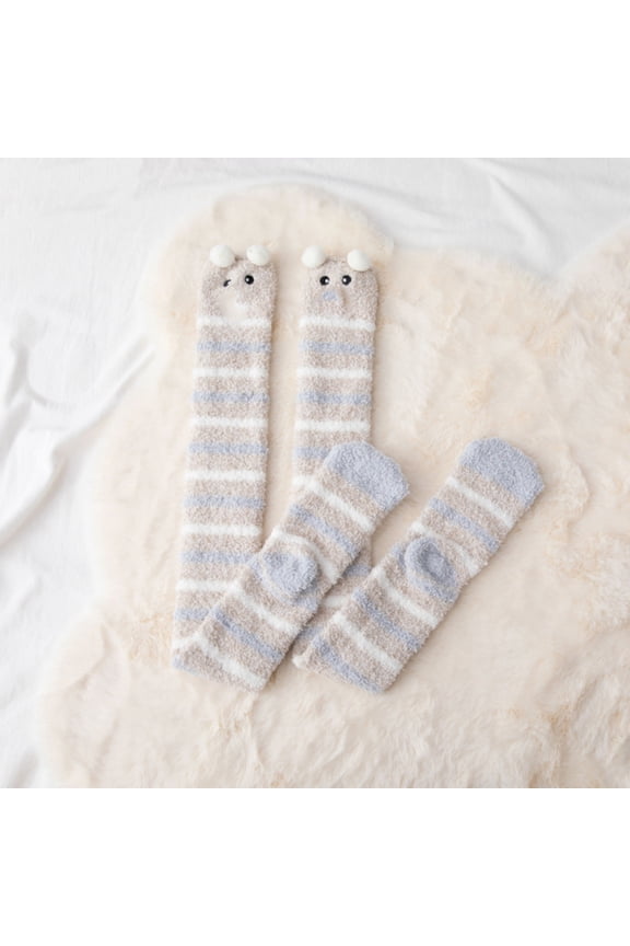 Fuzzy Socks for Women, Soft Cozy Thick Winter Warm Slipper Over-the-Knee Socks, Beige