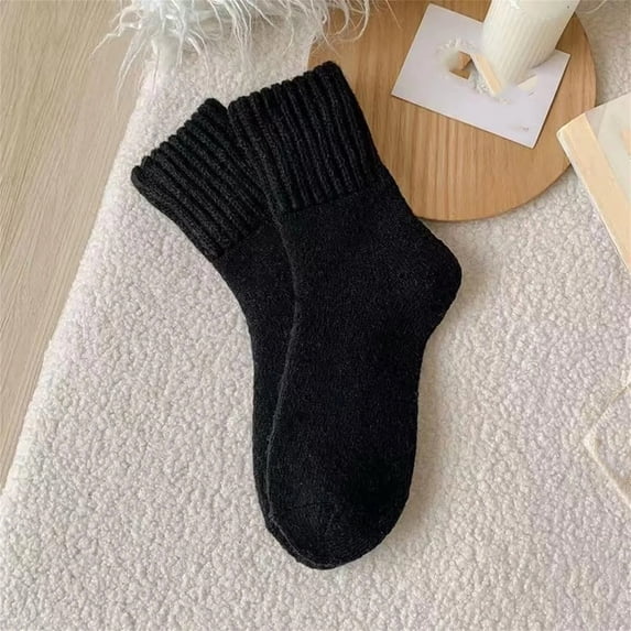 Onlysocks Womens Solid Mid Calf Socks, 5 Pairs Cozy Fall Socks for Women, Winter Soft Thermal Cotton Knit Socks, Black