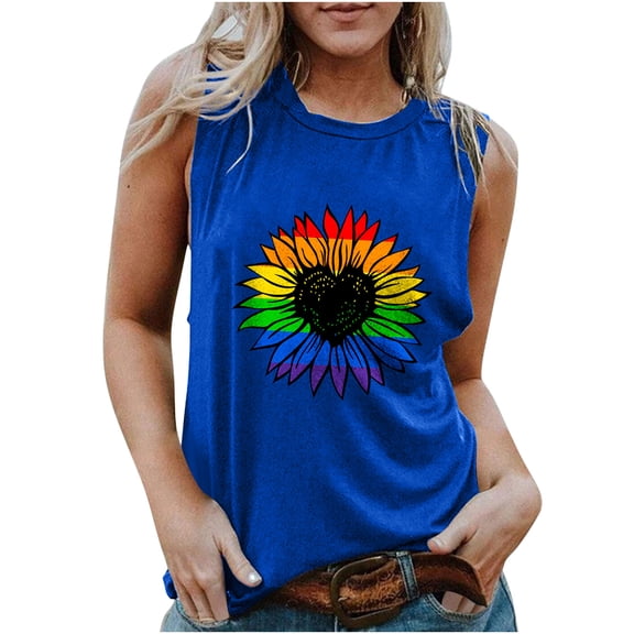 Onlywo Womens Tops Dressy Casual, Women's Independence Day Tank Tops Summer Casual Sleeveless Round Neck T Shirt Trendy Loose Comfy Vest Blouse