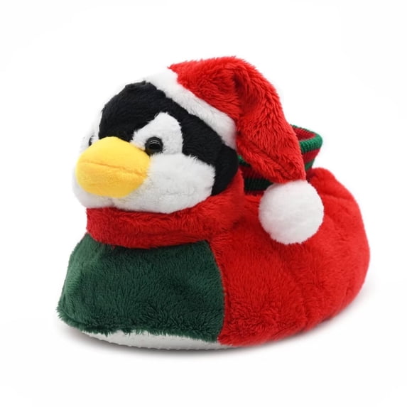 Onmygogo Fuzzy Animal Slippers for Toddler and Little Kids Christmas Slippers for Boys Girls (Toddler Kid Size 4-6,penguin)