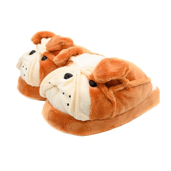 Onmygogo Fuzzy Winter Animal Plush Indoor Slippers for Women and Men(Size 7-8.5,bulldog)