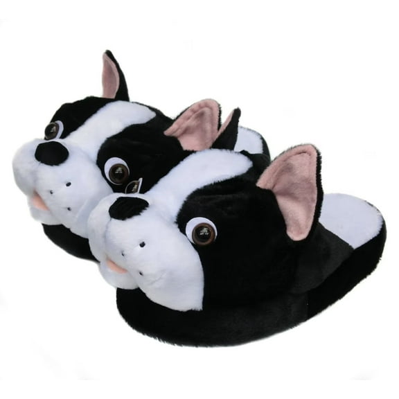 Onmygogo Fuzzy Winter Animal Plush Indoor Slippers for Women and Men(Size 9-10.5, boston)