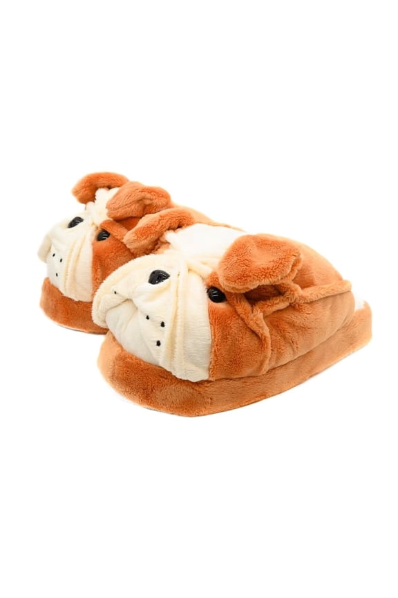 Fuzzy Winter Animal Plush Indoor Slippers for Women and Men(Size 9-10.5, bulldog)