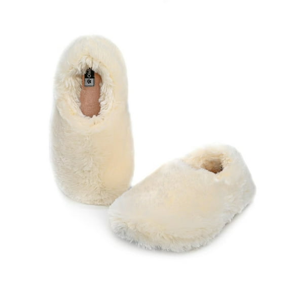 Onmygogo Fuzzy Winter Indoor Slippers for Women (9-10 B(M) US, beige)