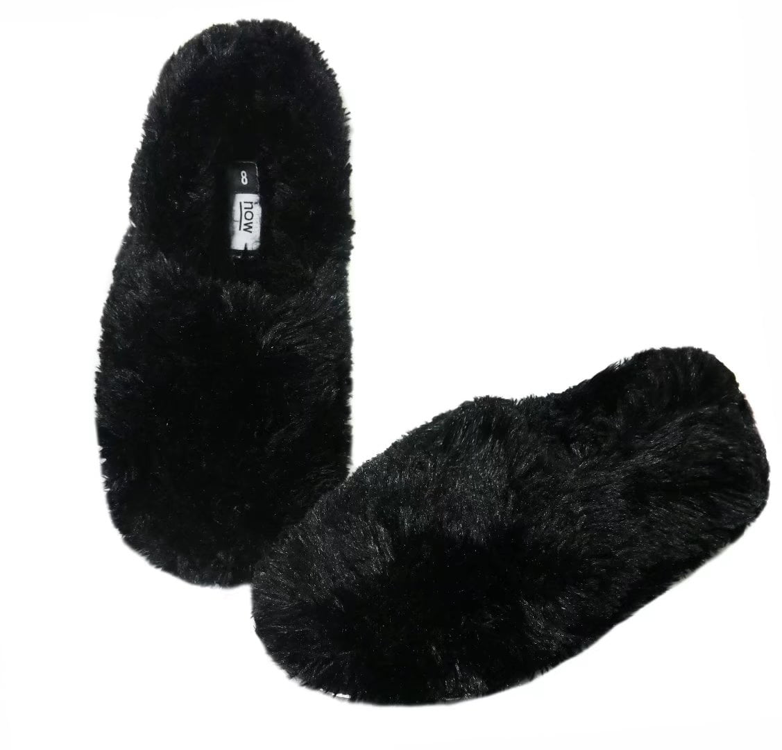Onmygogo Fuzzy Winter Indoor Slippers for Women (9-10 B(M) US, black ...