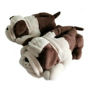 Onmygogo Indoor Fuzzy Winter Animal Bulldog Plush Slippers for Women and Men(Women Size 7-9, Coffee)