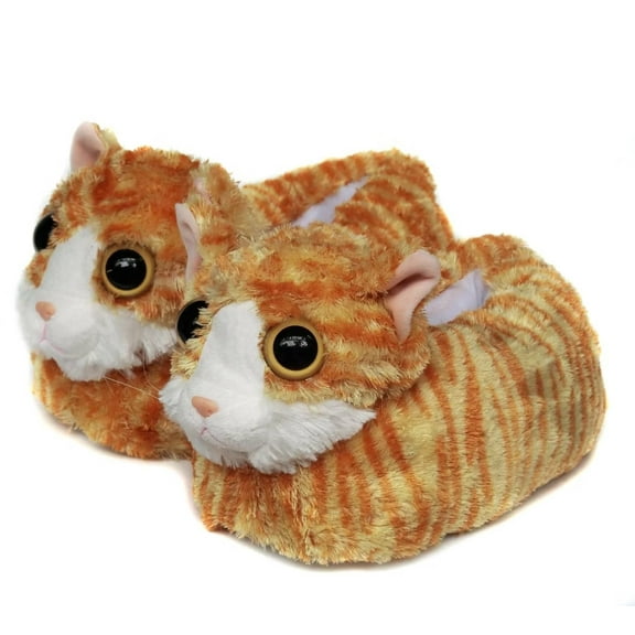 Onmygogo Indoor Fuzzy Winter Animal Cat Plush Slippers for Women and Men(Size 9-10.5, Yellow)