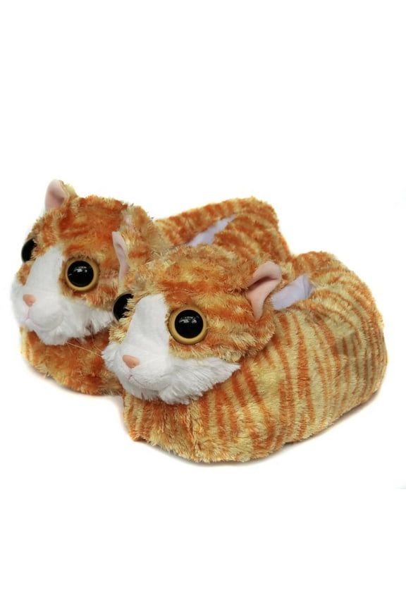 Indoor Fuzzy Winter Animal Cat Plush Slippers for Women and Men(Size 9-10.5, Yellow)