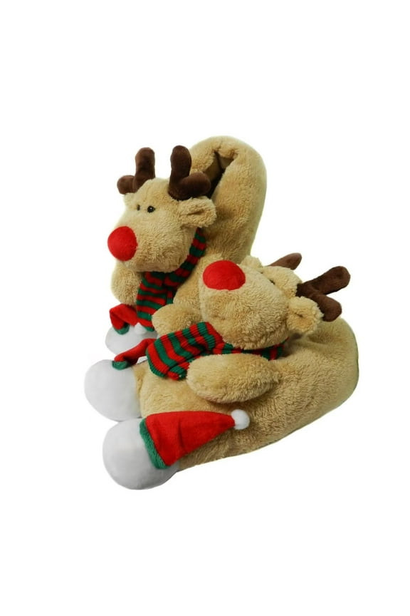 Indoor Fuzzy Winter Animal Christmas Moose Slippers for Women and Men(Women Size 7-9, Brown)