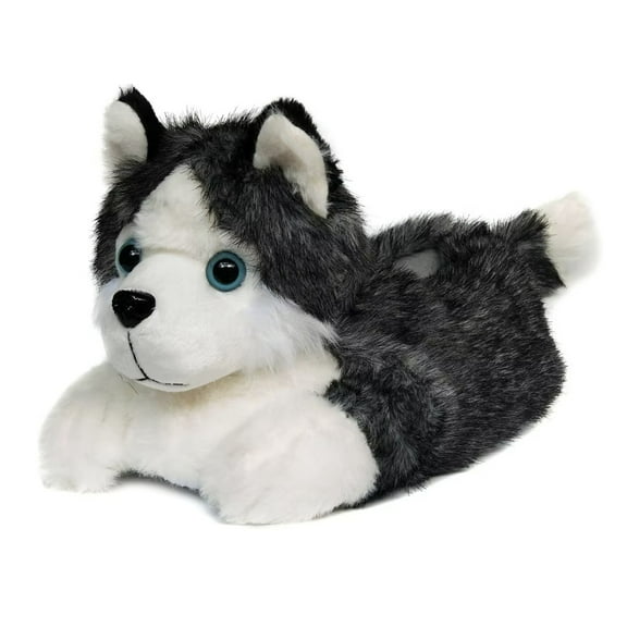 Onmygogo Indoor Fuzzy Winter Animal Dog Puppy Plush Slippers for Women and Men(Size 7-8.5, dark grey husky)