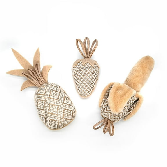 Onmygogo Interactive Catch Play Fruite Toy for Cat, Natural Ramie Linen Rat Bird Fish Toys(set of 3-strawberry,pineapple,banana)