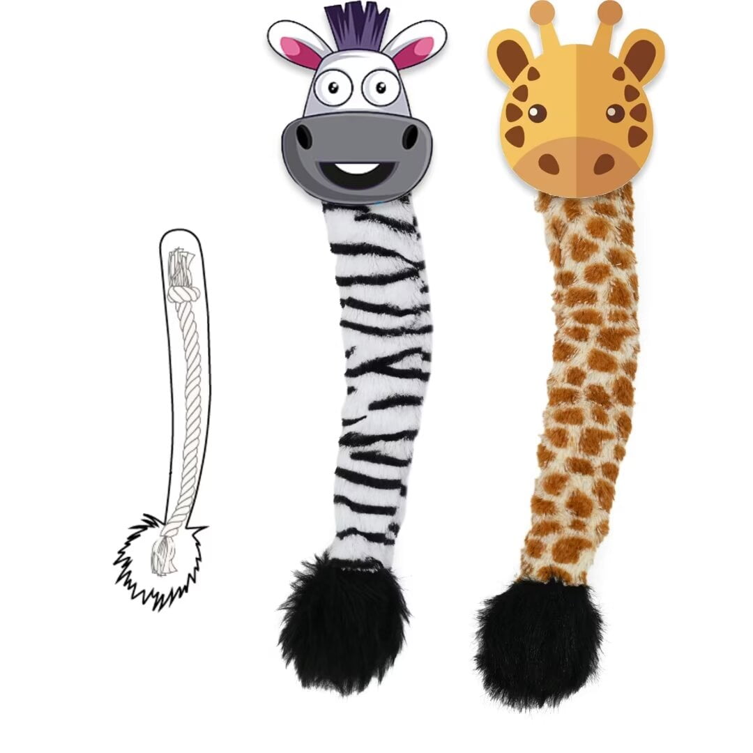 Onmygogo Plush Dog Squeaky Toys, Stuffed Plush Animal Tail Toys for