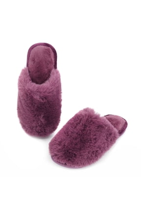 Women's Fluffy House Slippers, Faux Fur Memory Foam Winter Slippers, Slip-On Warm Slippers for Adult(purple,7-8)