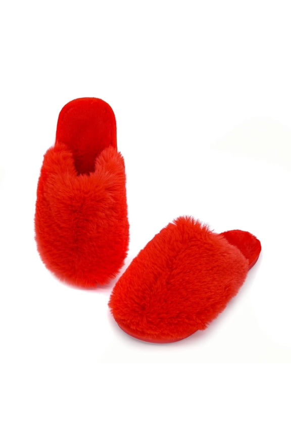 Women's Fluffy House Slippers, Faux Fur Memory Foam Winter Slippers, Slip-On Warm Slippers for Adult(red,7-8)