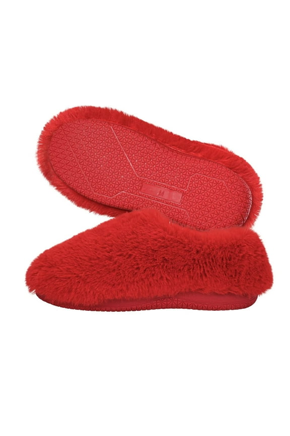 Women's Fuzzy Memory Foam Faux Fur Winter Slippers, Nonslip Warm House Shoes for Indoor & Outdoor(red,5.5-6.5)