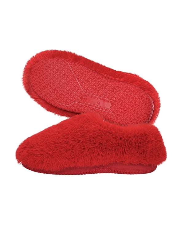 Women's Fuzzy Memory Foam Faux Fur Winter Slippers, Nonslip Warm House Shoes for Indoor & Outdoor(red,5.5-6.5)