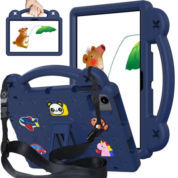 For Onn 10.1" Tablet (2024 Model 100135925) Case for Kids, Children Friendly EVA Shockproof Handle Stand EVA Rugged Cover with Shoulder Strap for Boys Girls,Navy Blue