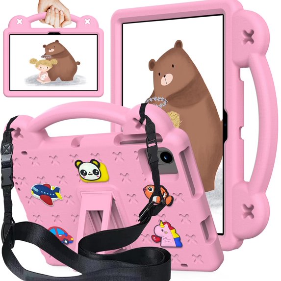 For Onn 10.1" Tablet (2024 Model 100135925) Case for Kids, Children Friendly EVA Shockproof Handle Stand EVA Rugged Cover with Shoulder Strap for Boys Girls,Pink