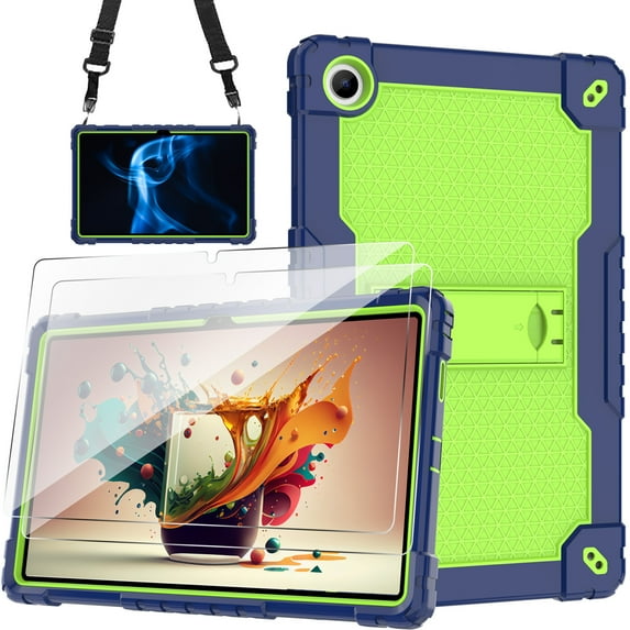 Onn 11 Tablet Pro Case with Tempered Glass Screen Protector SOATUTO Protective Cover with Kickstand Built in Shoulder Strap Shell Case for Onn Tablet Pro 11 2023 Model: 100110027 - Navy+Green/2 Pcs