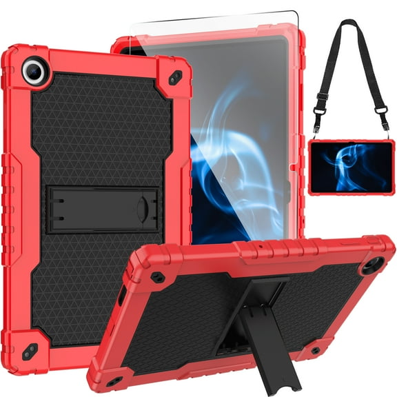 Onn 11 Tablet Pro Case with Tempered Glass Screen Protector SOATUTO Protective Cover with Kickstand Built in Shoulder Strap Shell Case for Onn Tablet Pro 11 2023 Model: 100110027 - Red+Black/1 Pcs