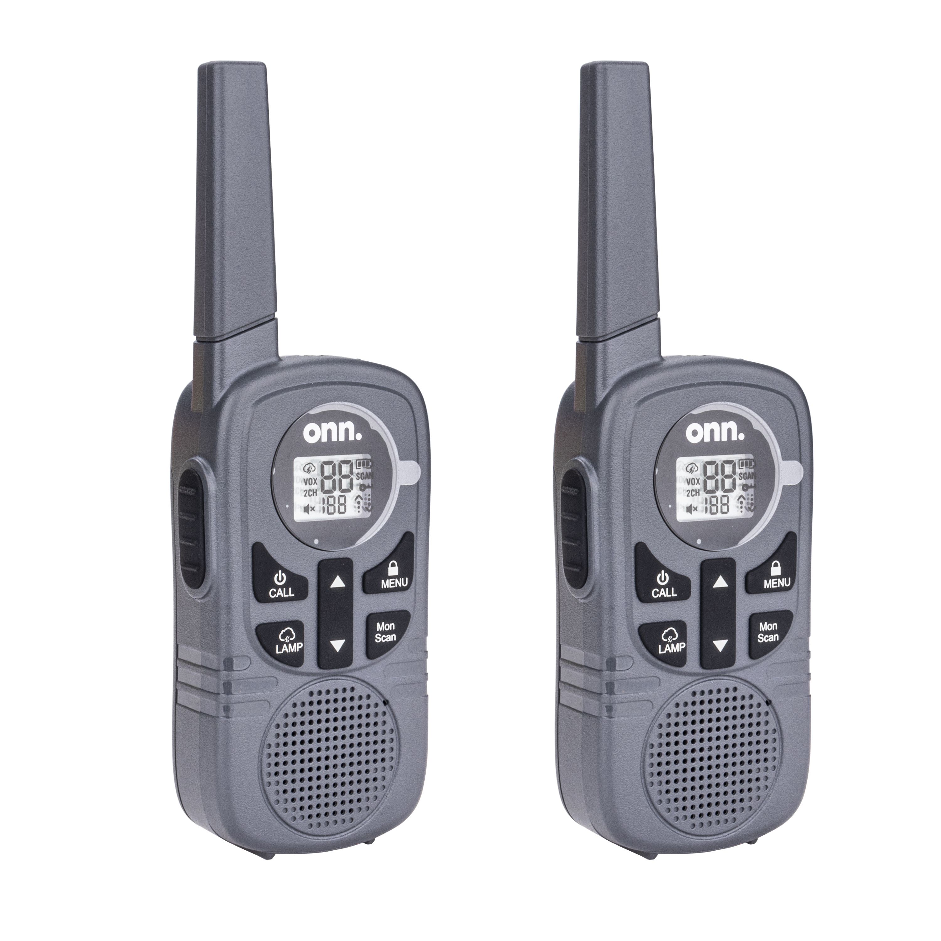 Onn. 16 Miles Walkie Talkies 2 pack  with Two Way Radios, LED Light, 121 privacy Channels - image 1 of 10