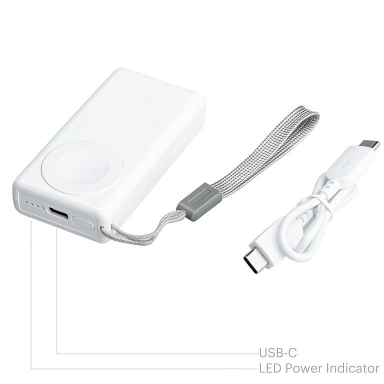 Onn. 3000mAh Apple Watch Power Bank Rated Capacity with 1ft 1 USB to USB-C  Charging Cable . White 