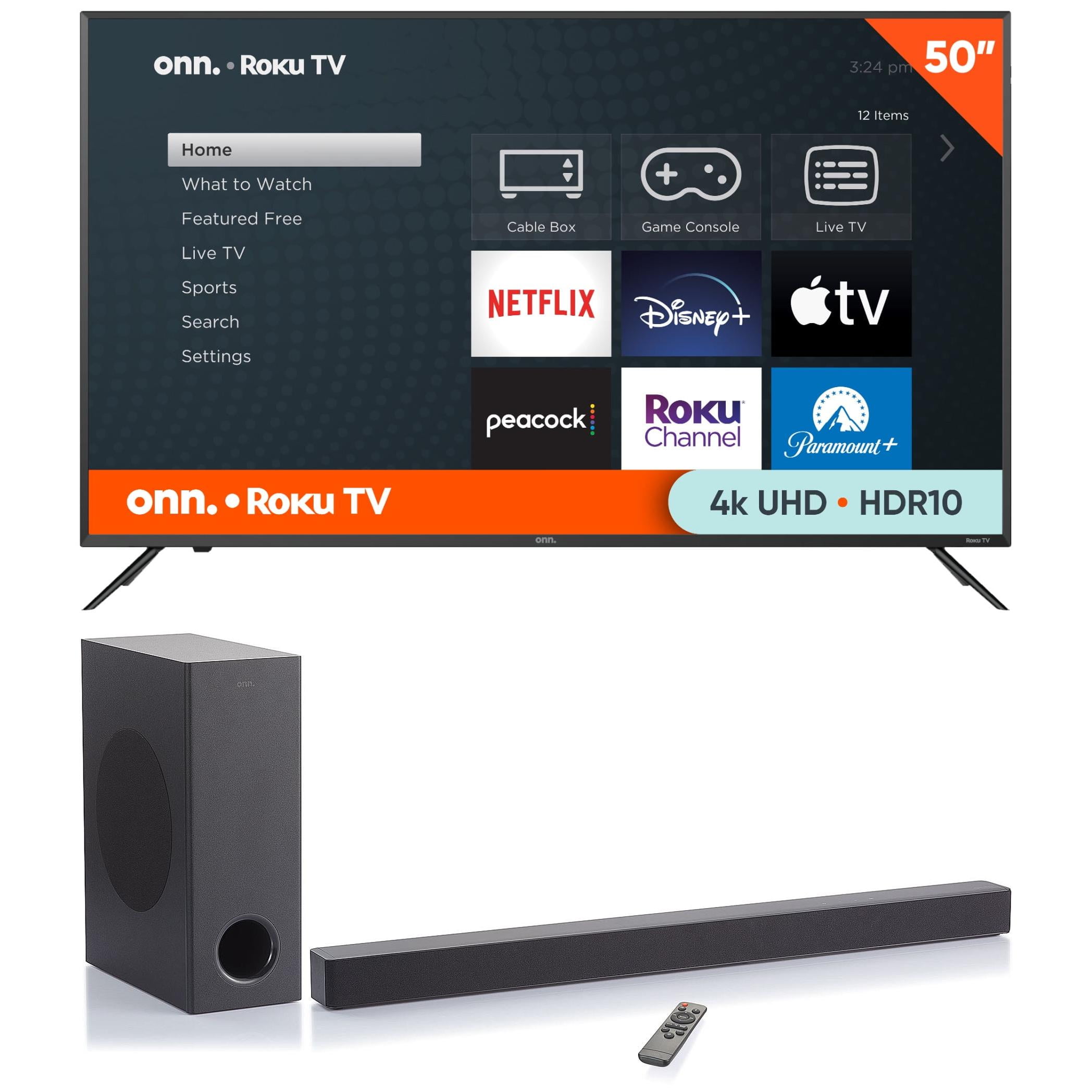 Onn. 50" 4K Roku TV with onn. 3.1 Atmos Soundbar with Wireless