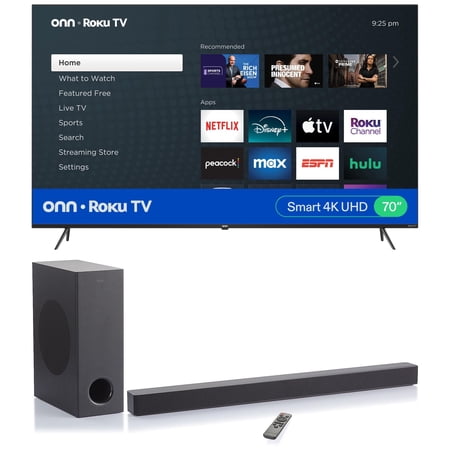 Onn. 70" 4K Roku TV with onn. 3.1 Atmos Soundbar with Wireless Subwoofer, 37"