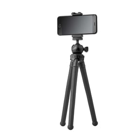 onn. Focus 12" Flexible Mini Tripod with Smartphone Cradle, GoPro Mount & Adjustable Ball Head, Portable Camera Tripod for Smartphones, Compact Cameras & Action Cameras, Black