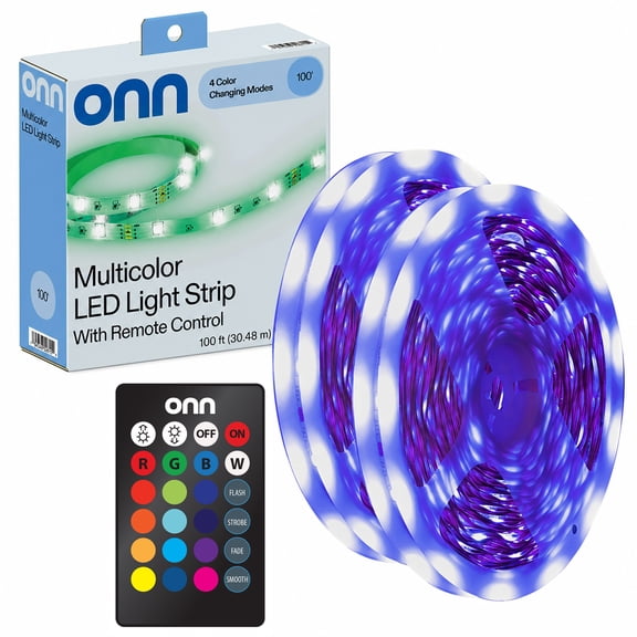 onn 100ft LED Strip Lights, Multicolor LED Lights for Bedroom, Remote Control