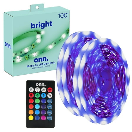 onn Multicolor LED Light Strip with Remote Control, for Christmas, Halloween, Party, Gameday and More, 100'