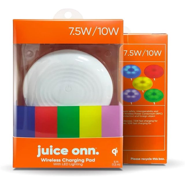 Onn. Juice onn Wireless Charging Pad 7.5W 10W with LED Lightning