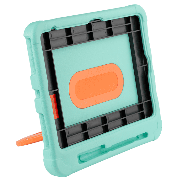 onn Kids Tablet Case with Fidget Wheel, Stand, Stylus Holder - iPad 10.2" (7th Gen, 8th Gen, 9th Gen) & iPad 10.9" (10th Gen, 11th Gen) - Durable, Green & Orange