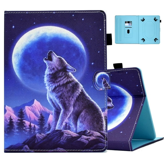 For Onn Pro 8.0" / iPad mini/ Samsung Galaxy Tab 8.0 8.4/ Rca 8.0/ Fire HD 8 10th Gen and More 8.0" Android Tablet, Allytech PU Leather Universal Case for All 7.5 - 8.5 inch Tablet- Wolf