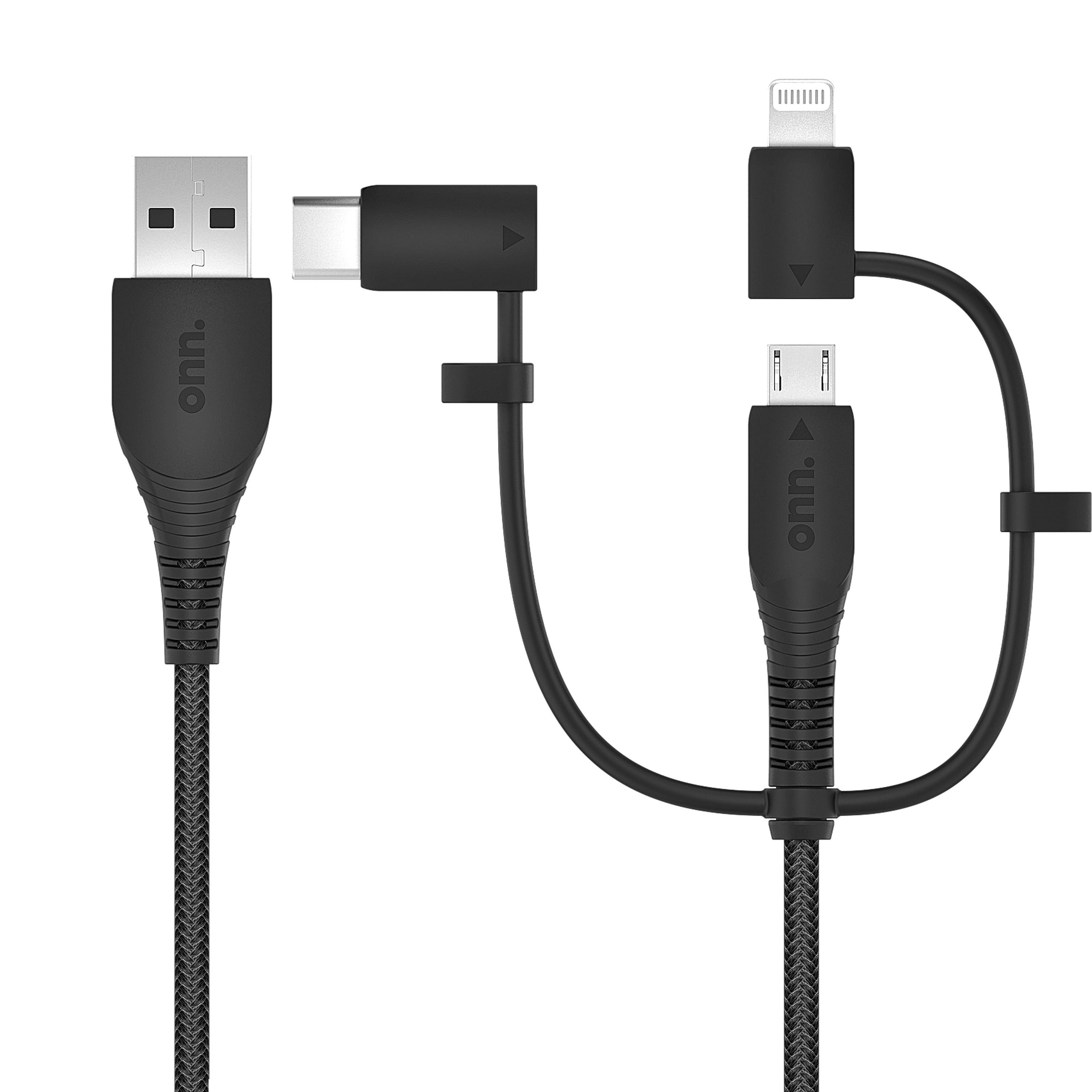 TRIPLE TIP CHARGING CABLE (USB-A to [Micro USB-B / Lightning / USB-C])