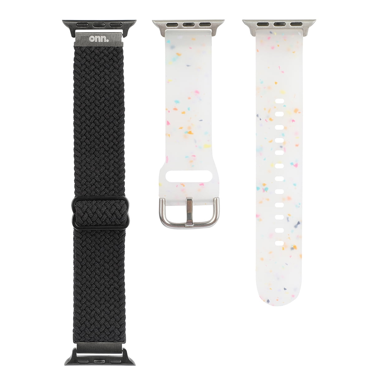 Onn Universal Watch Bands - Black Woven & Clear Silicone for Apple, Samsung Galaxy & Garmin