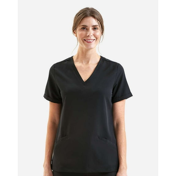 Onna NN310 Women's Invincible V-Neck Stretch Scrub Top-Black-XS
