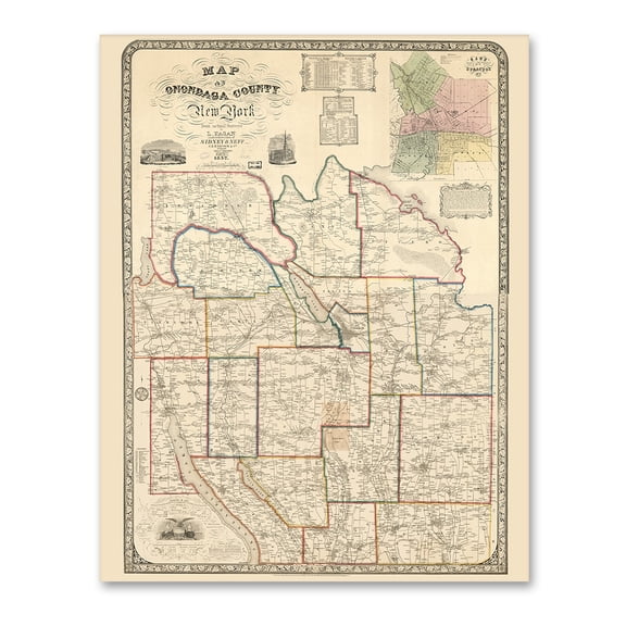 Onondaga County New York 1852 Antique Map 18x24 Unframed Poster Vintage Cartography Syracuse Region Historic Atlas County Survey Wall Art Decor for Home Office Library