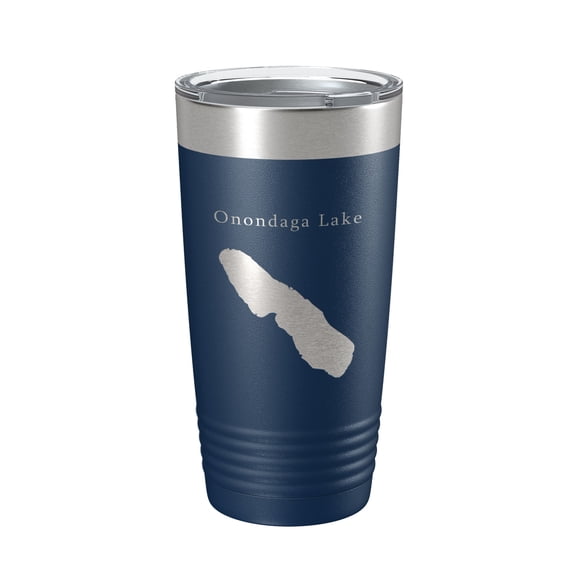 Onondaga Lake Map Tumbler Travel Mug Insulated Laser Engraved Coffee Cup Syracuse New York 20 oz Navy Blue
