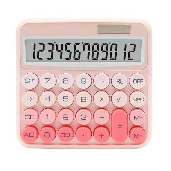 Onprix Colorful Electronic Calculator 12 Digit LCD Large Display And Large Round Button Ideal For Office, School, Home And Business Use (Pink Solar Calculator)
