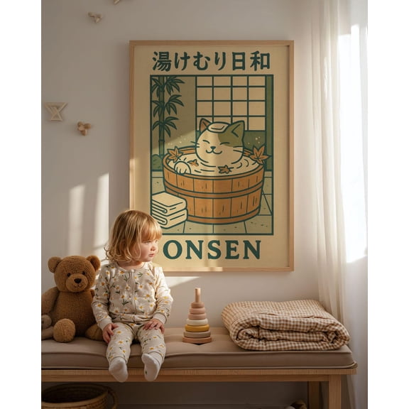 Onsen Cat Art Japanese Bathroom Decor