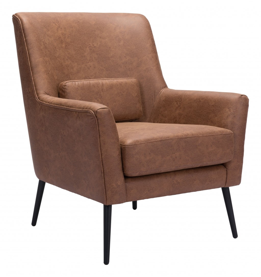 Contemporary Vintage Brown Faux Leather Accent Arm Chair