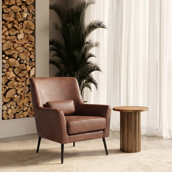 Ontario Accent Chair Vintage Brown Accent Chair, Modern Style, Plush and durable faux leather fabric, Steel, Indoor Living