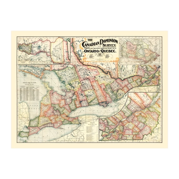 Ontario Canada Art, 1899 Vintage Map of Ontario Canada History Wall Decor Gift, Old Ontario Map - 24" x 18" Unframed Print