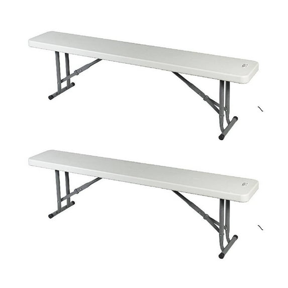 Ontario Furniture 4 Foot Folding Bench Lightweight Steel Plastic White, 2 Pack